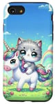 Coque pour iPhone SE (2020) / 7 / 8 Kawaii Cat on Unicorn Daydream