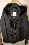Ladies Jacket Black Long Sleeves Faux Fur Trim Women Hooded Jacket UK 26 EU 52