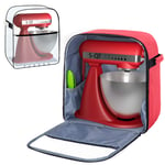 Yarwo Carrying Case Compatible with 4.3 and 4.8 Litre KitchenAid Mixer, Visible Organizers with Bottom Wooden Board and Accessories Pockets, Red(Patent Pending)