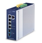 PLANET IP30 Industrial L3 4-Port hanterad 2.5G Ethernet (100/1000/2500) Gjuten aluminium, Blå