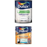 Dulux Quick Dry Satinwood Paint, 750 ml (Pure Brilliant White) Easycare Washable and Tough Matt (Willow Tree)