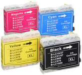 4 XL (1 SET) Compatible Brother LC1000 / LC970 Ink Cartridges for DCP-130C, DCP-135C, DCP-150C, DCP-153C, DCP-155C, DCP-157C, DCP-260C, DCP-330C, DCP-350C, DCP-353C, DCP-357C, DCP-540CN, DCP-560CN, DCP-750CW, DCP-770CW, Fax-1355, 1360, 1460, 1560, 1860C, 1960C, 2480C, 2580C, 2840C, MFC-230C, 235C, 240C, 240CN, 260C, 345CW, 440CN, 460CN, 465CN, 560CN, 630CD, 630CDW, 660CN, 665CW, 680CN, 685CW, 690CN, 845CW, 850CDN, 850CDWN, 860CDN, 885CW, 3360C, 5460CN, 5860CN | High Capacity