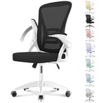 naspaluro Chaise Bureau avec Accoudoir Réglable, Fauteuil Ergonomique en Maille Respirante avec Soutien Lombaire, Dossier Inclinable et Hauteur Réglable, Roulette Pivotant à 360°, Blanc