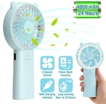 Dfjhure Handheld Fan, Hand Held Fans-Upgraded 4000mAh Rechargeable Battery Operated Portable USB Fan with 4 Speeds Electric Mini Fan for Home Office Travel Blue【4000mAh 24 Hours Long Working Time】
