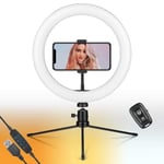 Ring Light 10 inch, LED Selfie Ringlight with Tripod Stand and Phone Holder, Dimmable Desk Circle Light for Makeup, Video, Camera, Laptop, Photography, Streaming, Tiktok