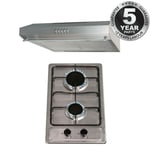 SIA 30cm Stainless Steel 2 Burner Gas Hob & 50cm Visor Cooker Hood Extractor Fan