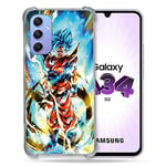 Cokitec Coque Renforcée en Verre Trempé pour Samsung Galaxy A34 5G Manga Dragon Ball Sangoku Blanc