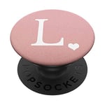 PopSockets White Initial Letter L heart Monogram on Rose Pink PopSockets PopGrip: Swappable Grip for Phones & Tablets