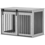 Hundbur för hemmet, Låsbar hundkennel med ingång, Hundbox med skjutdörr, Hundhus för stora hundar under 30 kg, Grå, 98 x 58 x 61