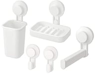 Tisken Shoppingsmart Bathroom Set with Suction Cups Comprising Toilet Roll Holder 2 Hooks Soap Dish Tooth Brush Holder White