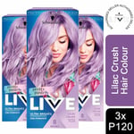 3x Schwarzkopf Live Ultra Brights Semi-Permanent Hair Dye, P120 Lilac Crush