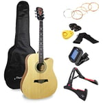 Martin Smith Premium Acoustic Guitar Kit With Guitar Tuner, Guitar Bag, Guitar Stand, Guitar Strings, Plectrums & Holder - Natural