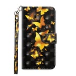 Samsung A12 / M12 Phone Case Flip Wallet Leather Book Folio Stand View Cover compatible for Samsung Galaxy A12 / M12 Case with Magnetic Stand Card Holder Money Pouch Folio TPU Bumper, Gold Butterfly