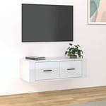 Meuble tv suspendu,Blanc brillant,80x36x25 cm,Bois d'ingénierie