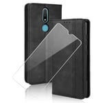 crisnat Case for Nokia 2.4, Black [Kickstand Feature] [Magnetic Closure] Wallet Cover with One Tempered Glass Screen Protector for Smartphone Nokia 2.4 (6.5 Inch)