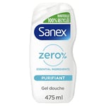 SANEX - Gel douche Zéro % Purifiant - Détoxifie la Peau - Biodégradable et Vegan - 475 ml