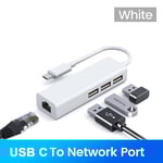 Carte réseau USB C 100Mbps,adaptateur USB vers RJ45 Ethernet Lan,3 Hub USB 2.0 Type C pour MacBook Xiaomi Samsung Huawei PC ordinateur - Type Type C to RJ45