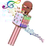 Karaoke trådlös mikrofon med led-ljus, bärbar mikrofon för barn Rose gold