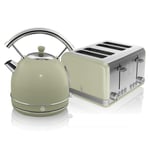 Swan, Retro Kitchen Kettle and Toaster Set, 1.8L Dome Kettle, 4 Slice Toaster, (Green)