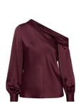 Satin -Shoulder Blouse Tops Blouses Long-sleeved Burgundy Lauren Ralph Lauren