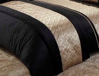 Rapport Capri Quilted Bed Runner Throw Over Spread Black Gold 60x240cm Velvet Luxury