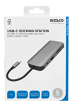 Deltaco USB-C Dock Silver VGA@60Hz, ,HDMI 4k@30Hz, 3x USB 3.0 5 Gbit/s, ethernet, minneskortläsare SD/MicroSD, 85W charge