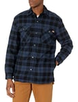 Dickies Men's Sherpa Lined Flannel Shirt Jacket with Hydroshield Work Utility Outerwear, Ink Navy Plaid, Large