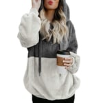 Women Autumn Winter Patchwork Sweatshirt Thick Warm Hooded Tops Dark Grey Xxxl