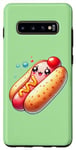 Galaxy S10+ Cute Kawaii Hot Dog with Smiling Face and Bubbles Case