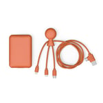 Xoopar Batterie Externe Plastique Recyclé -Câble multi USB 4 en 1 : USB C, USB, lightning et Micro USB et Batterie Externe 5000mAh Charge Rapide - Mr Bio Pack Long 1m Orange