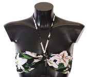 DOLCE & GABBANA Swimwear Bikini Top Black Lily Print Swimsuit IT1 / XS