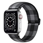 Runostrich Elastic Adjustable Watch Strap Compatible for Apple Watch 44mm 42mm, Women Stretchy Nylon Loop Sport Replacement Band for iwatch Series 6 SE 5 4 3 2 1 (42mm/44mm, Black Grey Grid)