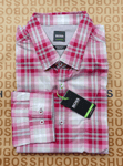 New Hugo BOSS red pink checked Athleisure stretch regular tie casual shirt LARGE