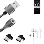 Data charging cable for + headphones Oppo K10 Pro + USB type C a. Micro-USB adap