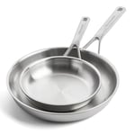 KitchenAid Multiply 3PLY Stainless Steel 2-Piece Frying Pan Skillet Set, 20 cm and 28 cm, PFAS Free, Triply, Multiclad, Induction Suitable, Oven Safe up to 220°C, Silver