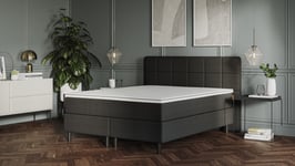 Emma Premium Kontinentalsäng 160x200 cm - Mörkgrå - Tuftad sänggavel - Svarta sängben i metall