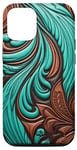 Coque pour iPhone 12/12 Pro Motifs western en turquoise et chocolat
