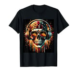 skull music with sunglasses and headphones art for men women T-Shirt