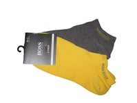HUGO BOSS  Finest Soft Cotton Trainer Socks Yellow Grey  2 Pairs  Size 5½ - 8