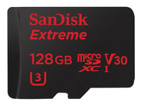 SanDisk Extreme - Carte mémoire flash (adaptateur microSDXC vers SD inclus(e)) - 128 Go - Video Class V30 / UHS Class 3 / Class10 - microSDXC UHS-I