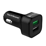 TechStone Chargeur de Voiture Quick Charge 3.0 Double Port USB Adaptateur Portable 36W pour téléphone XS/Max/XR/X/8/7/6/Plus, Galaxy S10 S9 S8 Plus, iPad Pro/Air/Mini...