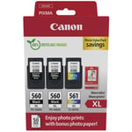 Original Canon 2X PG-560XL & 1X CL-561XL Ink Cartridge & Photo Paper Multipack (