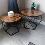 Industrial Style Coffee Table Set Vintage Retro Living Room Furniture Metal Side