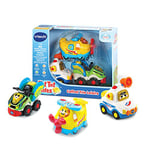 VTech - Tut Tut Bolides, Coffret Trio Loisirs, 3 Voitures Interactives, Avion à Hélices, Voiture de Police et Quad, Jouet Musical et Sonore, Cadeau Enfant de 1 An à 5 Ans - Contenu en Français