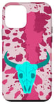 Coque pour iPhone 12 mini Peau de vache occidentale Turquoise Tête de mort Cowgirl Rose