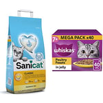 Sanicat Classic unscented 10 L & Whiskas 7+ Poultry Selection in Jelly 40 x 85 g Pouches, Senior Cat Food