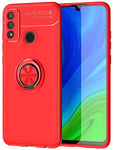 For Huawei P Smart 2020 Case, Slim Gel Rubber Shockproof Phone Case Cover, Magnetic Ring [Kickstand] With [360 Rotation] With Screen Protector For Huawei P Smart 2020 (6.21") - Red