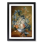 Big Box Art Still Life with Flowers and Fruit Vol.3 by Jan Van Huysum Framed Wall Art Picture Print Ready to Hang, Black A2 (62 x 45 cm)