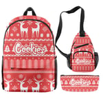 YANGPP Cookie 3D Digital Color Printing Backpack Set Sac À Dos Messenger Bag Pen Case-30 Styles, Taille Unique