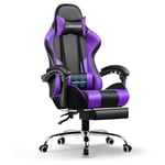 Gtplayer - Chaise Gaming de Massage avec Repose-Pieds et Accoudoirs Synchronisés Fauteuil Gamer Pivotant en Cuir de pu (Violet)